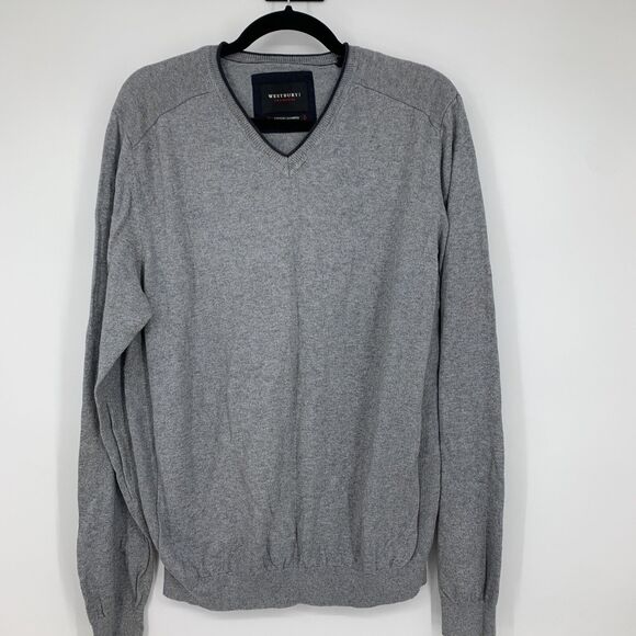 Westbury Mens Large Pullover Sweater Cotton Cashmere Gray Preppy Minimalist - Picture 1 of 10